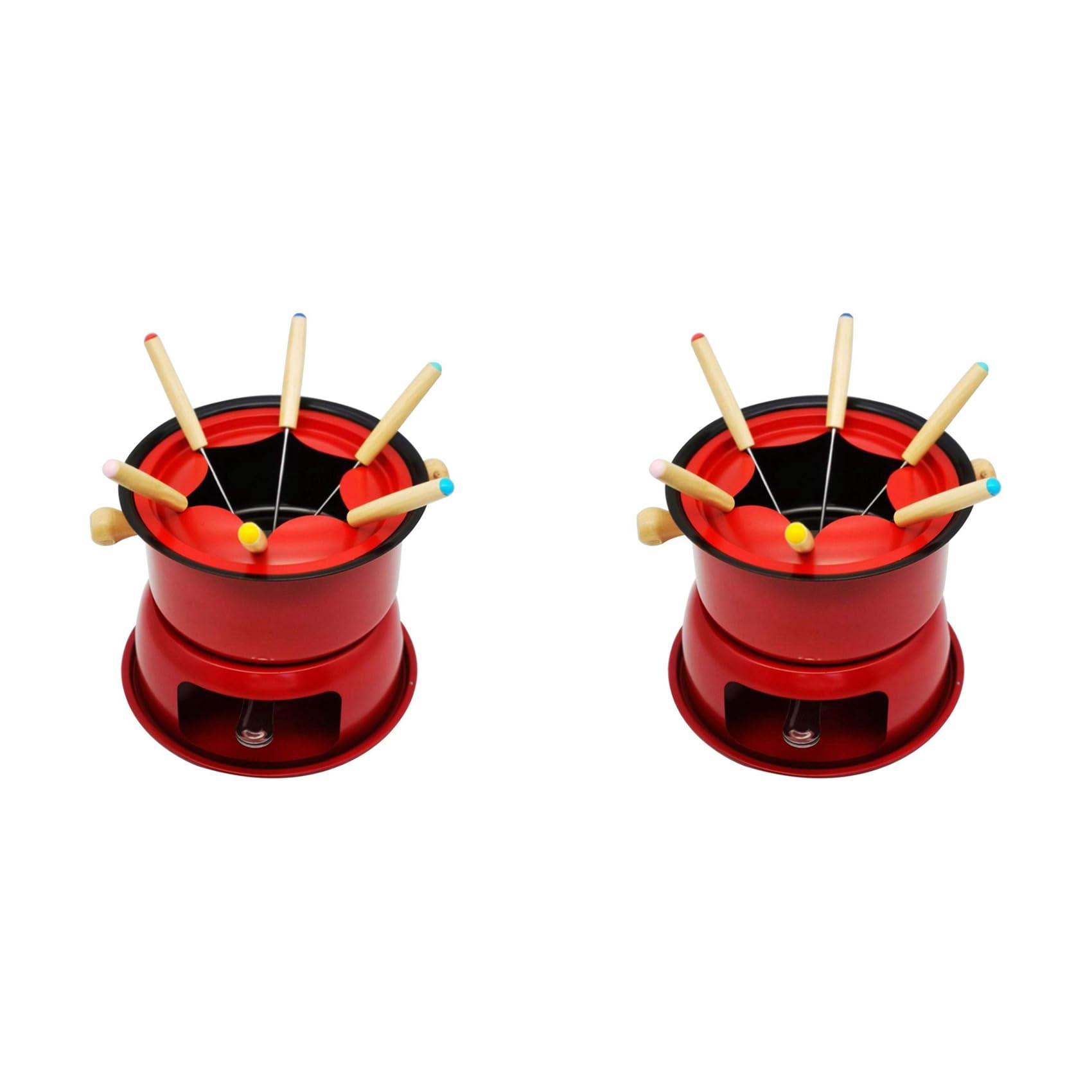 Hndhbfgrt 2X Red Mini Stainless Steel Fondue Pot Set Cheese Chocolate Fondue 6 Dipping Forks and Removable Pot