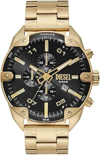 Diesel Spiked Watch for Men, Quartz Chronograph Movement with Stainless Steel Strap