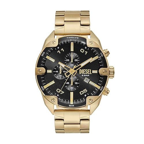 Diesel Relógio Spiked para Homem, Movimento cronógrafo de Quartzo com Bracelete de Aço Inoxidável, P