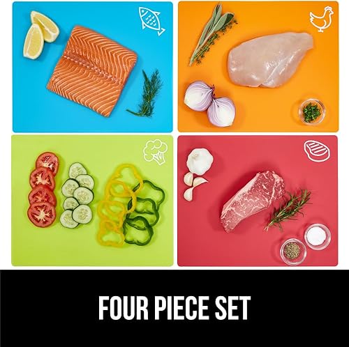 Miniatura 3 de GORILLA GRIP 100% BPA-Free Flexible Cutting Board Set of 4, Durable Plastic Mats with Food Icons for Meal Prepping, Large Kitchen Chopping Mat, Use