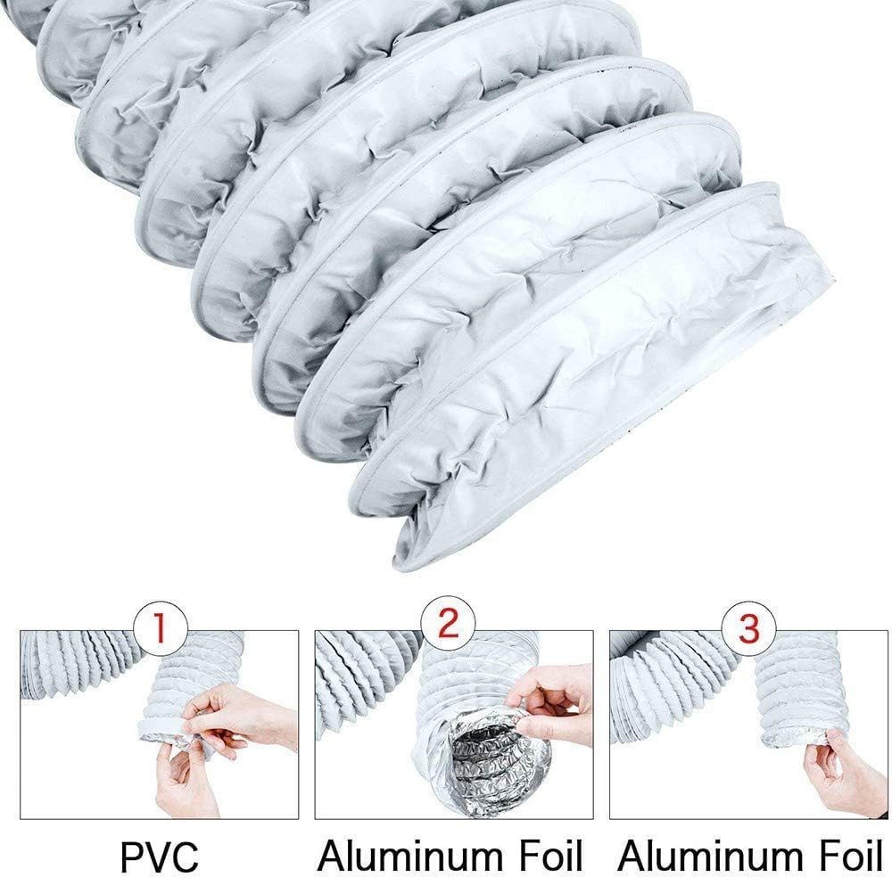 Tuyau d'évacuation d'air en PVC, tuyau flexible en aluminium Tuyau d'évacuation d'air avec isolation en aluminium, isolation thermique insonorisée (ø 200mm/6m,Grey)