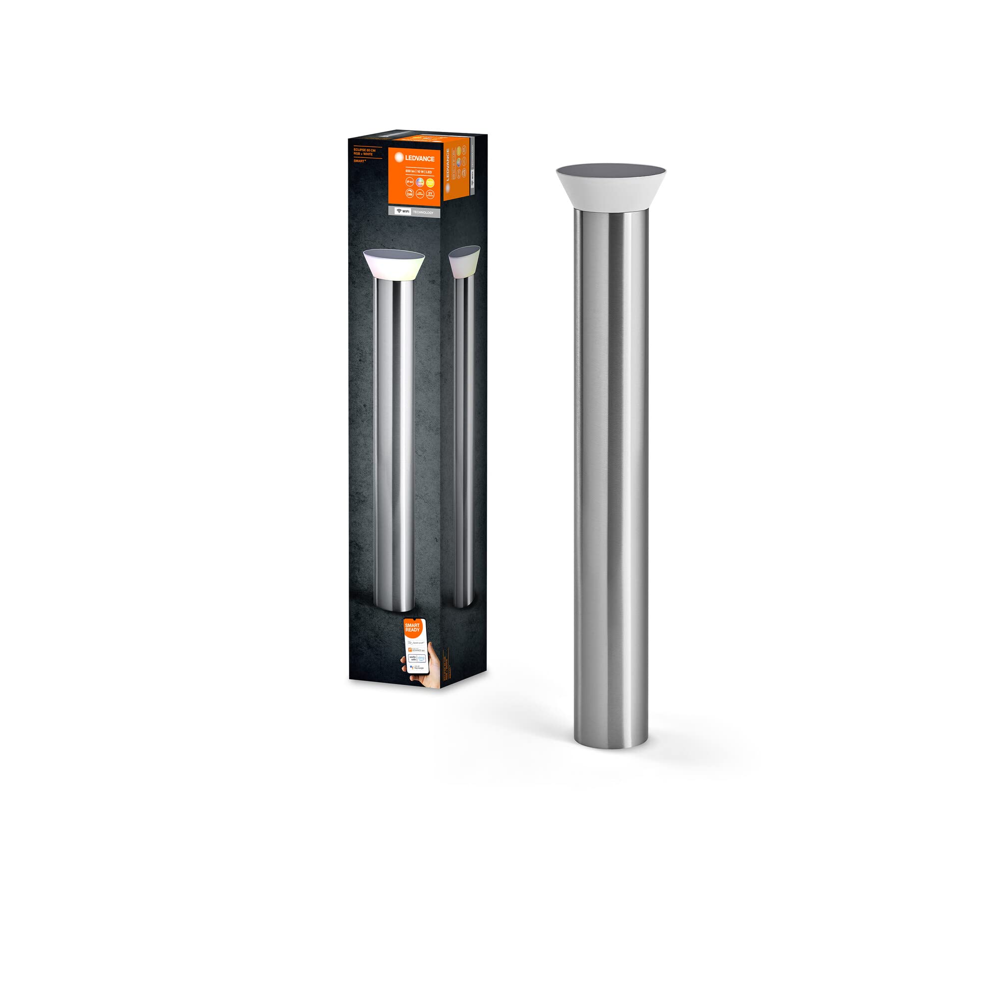 LEDVANCE SMART+ Outdoor WiFi-Wegeleuchte 10W, 850lm, grau, mit warmweißem Licht (3000K) und 16 Mio. Farben, hochwertiges Edelstahlgehäuse, steuerbar per App, kompatibel mit Amazon, Google und Co.