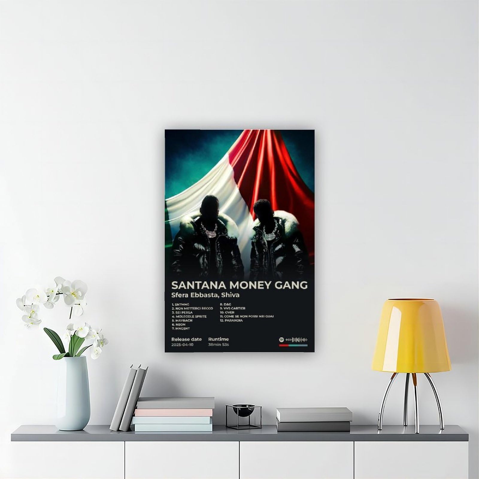PJEYGF Poster su tela con copertina di album musicale Hip Hop Santana Money Gang, decorazione per la casa, idea regalo