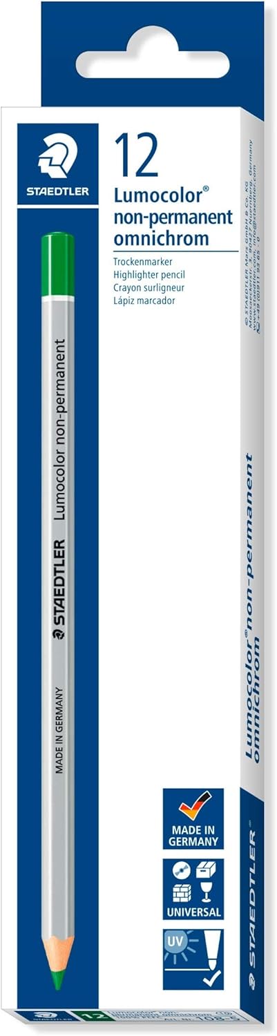 Staedtler Lumocolor 108-5. Lápices de madera de color verde. Caja con 12 unidades.