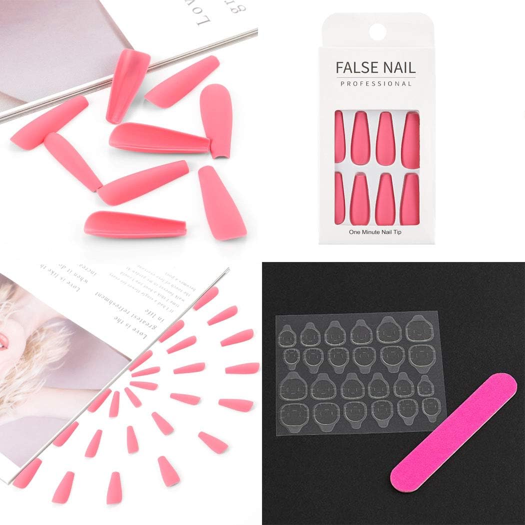 Bohend Long Coffin False Nails Matte Gradient Fake Nail Ballernia Party 24 Pcs Press on Nail for Women and Girls (Pink) - Image 5