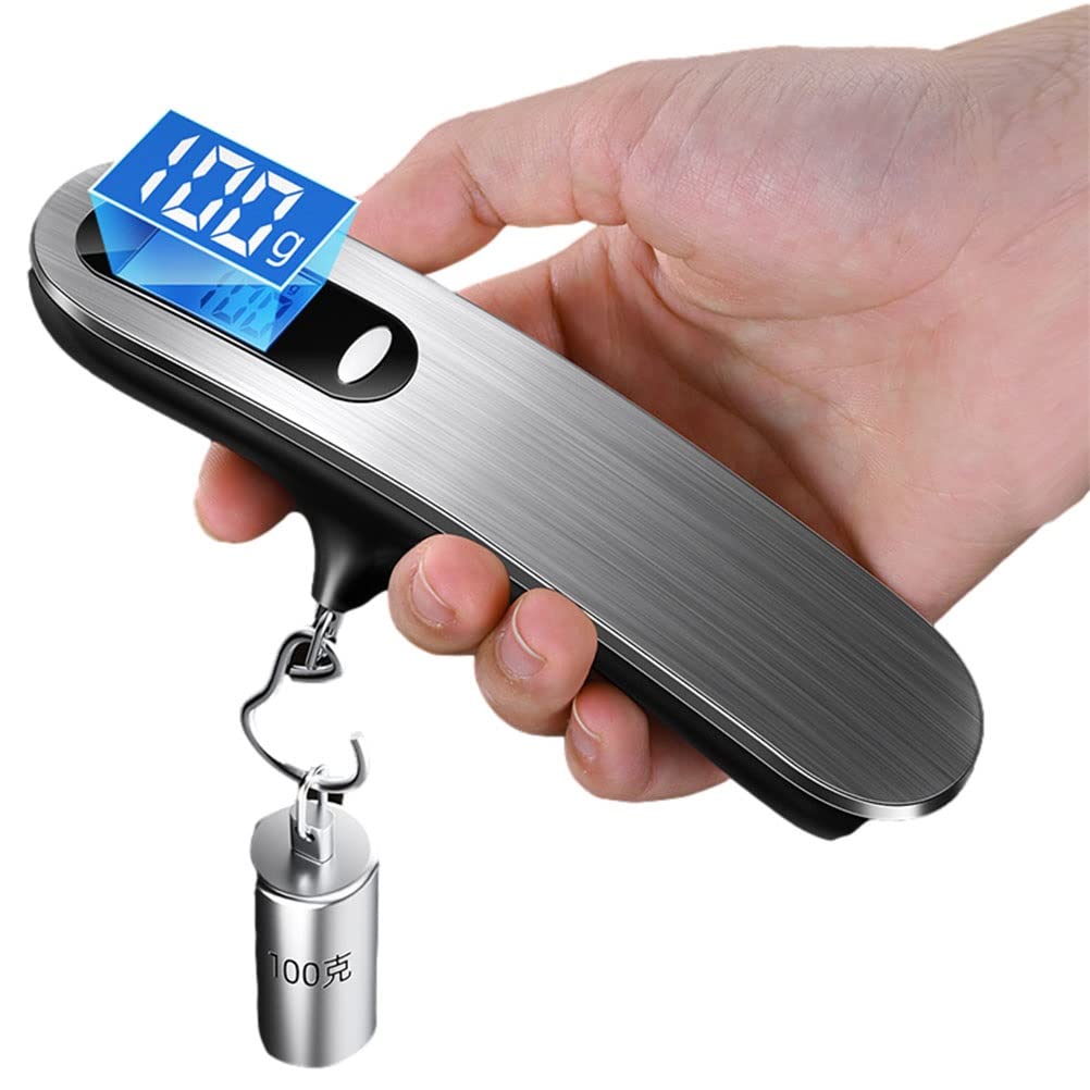 Balanza digital para pesca, balanza electrónica de bolsillo, balanza para equipaje, balanza colgante para maleta, balanza de viaje, herramienta para pesar equipaje (Plata 50 kg) (Plata 50 kg)