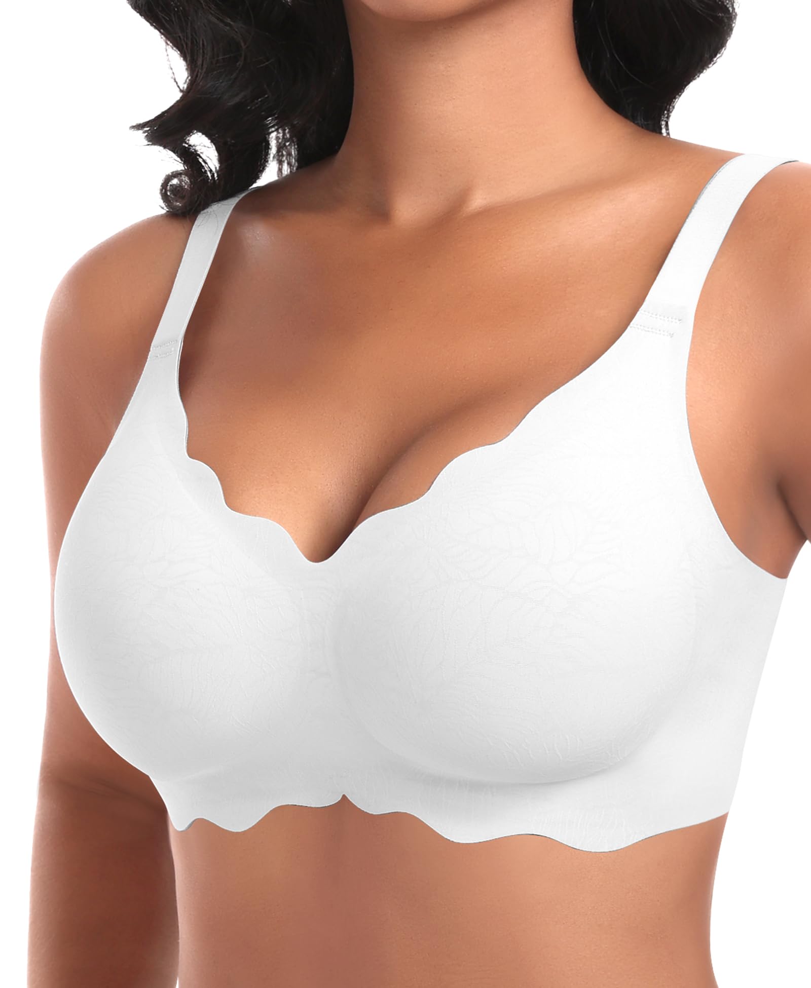 Ganado Wireless Bras for Women No Underwire Scalloped Seamless Bras with Support and Lift Padded T Shirt Bra Comfort Bralette