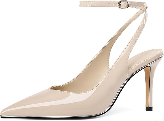 Womens Slingback High Heels Pointed Toe Stilettos Strap Adjustable Buckle Patent Leather US Size 5 -Size 13