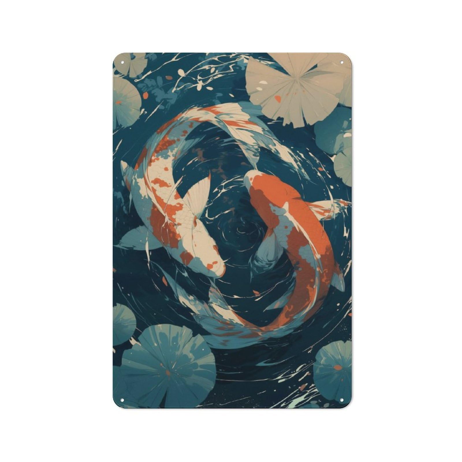 Junmoney Koi Fish Dance Tin Wall Plaque 30X20cm With For Studio Or Craft Room, For Metal Sign Collectors, For Kitchen And Home Bar Decor