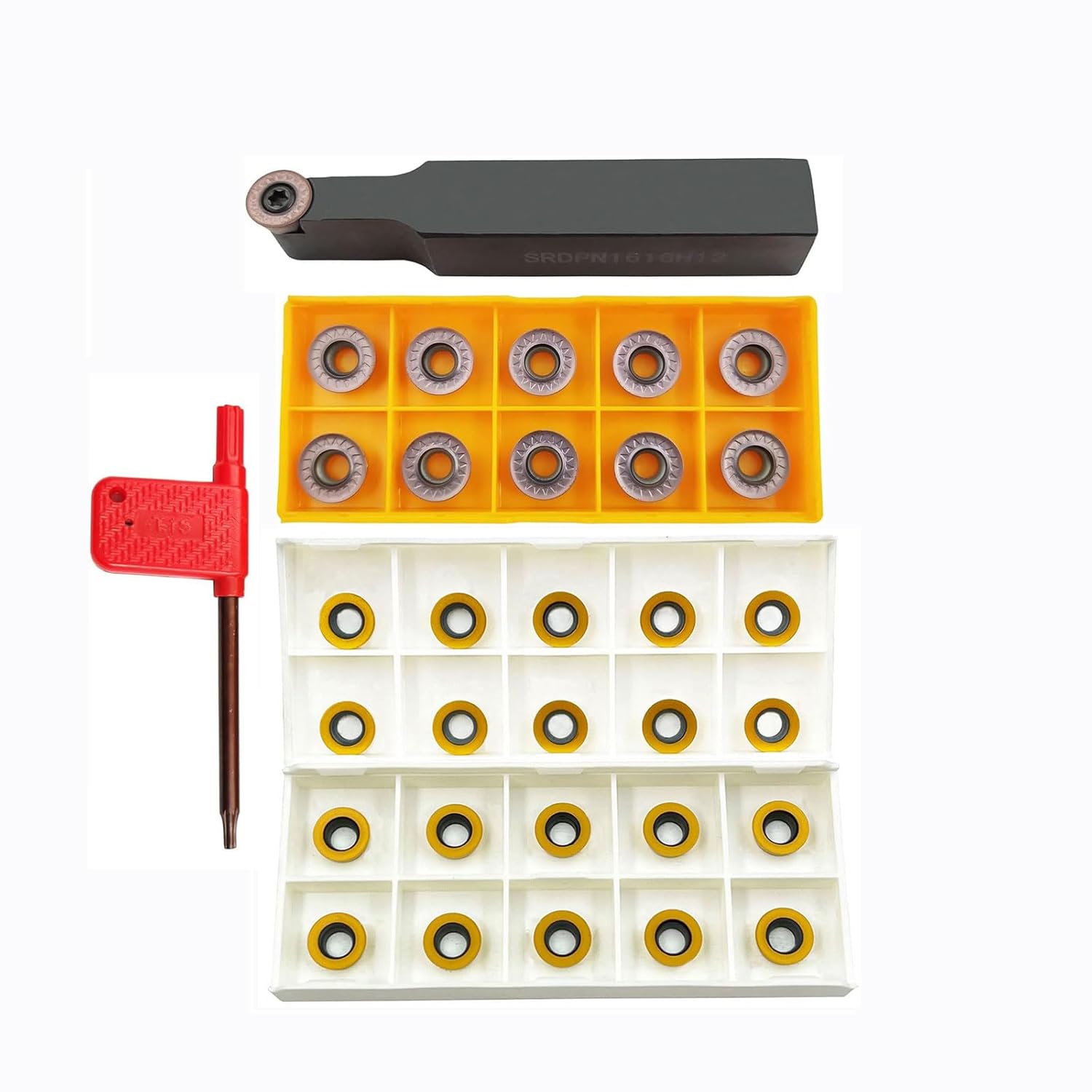 32pcs RPMT1204MOE RPMW1003MO Round Carbide Milling Inserts with Milling Cutter with 5/8"/16mm SRDPN1616H12 Indexable Carbide Milling Tool Holder Metal Lathe Cutting Tools