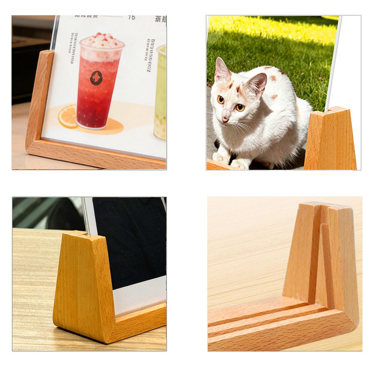 Soporte acrílico en forma de U con base de madera para menú, soporte para folletos, soporte para fotos, base ampliada, resistente al viento, se puede utilizar al aire libre (8.5 x 11)
