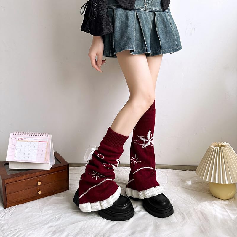 Image of YELAIVP Kawaii Leg Warmers Y2K Knit Lace up Leg Warmers Cute Japanese Harajuku Lolita Leg Warmer for Women Girls