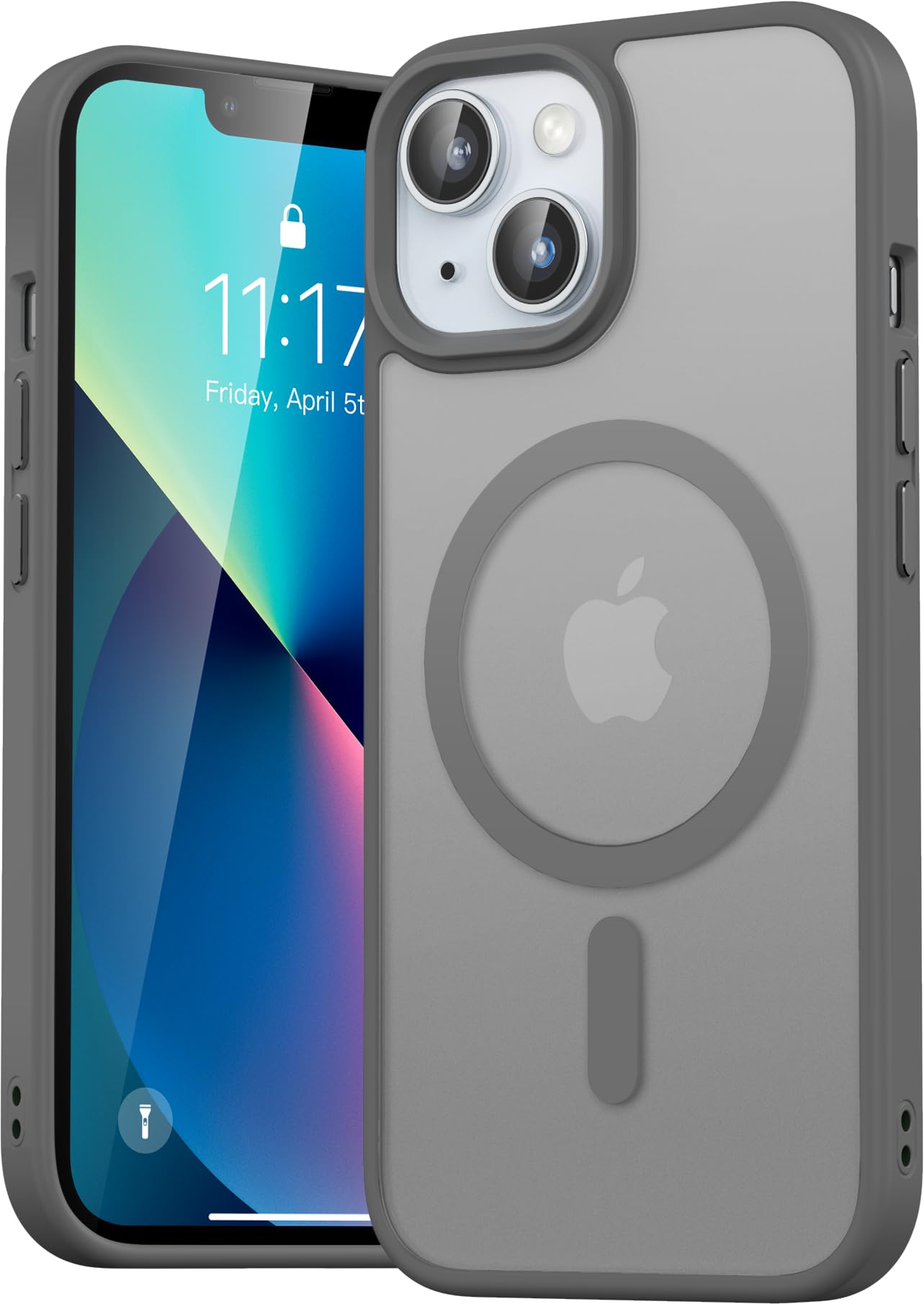 Natiiozie Magnetica Cover per iPhone 13/iPhone 14 Compatibile con MagSafe Custodia Traslucida Opaca Posteriore, Antiurto Anti-impronta Resistente ai Graffi Protettiva Case,Grigio