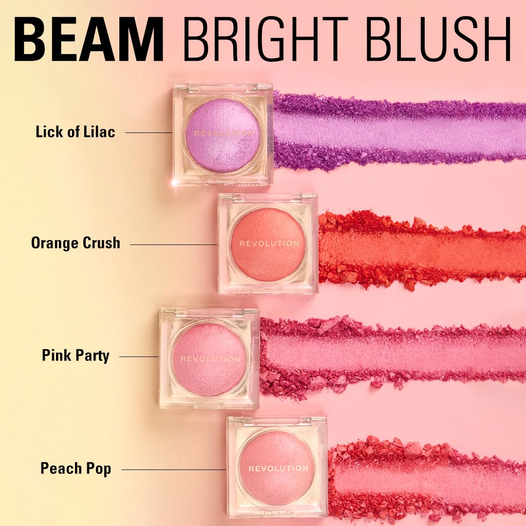 Rewolucja, Beam Bright Blush, Blush Poudre Facile à Estomper & Modulable, Effet Lumière pour Joues Radieuses, Végan & Sans Cruauté, Lick of Lilac