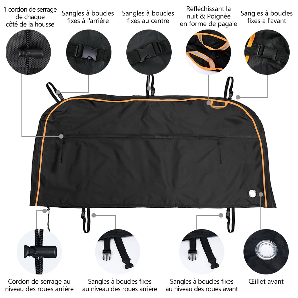 Housse de transport pour 2 vélos pour Porte-Vélos à Plateforme sur Attelage | Bâche 600D Oxford Imperméable & Anti-déchirure, Protection Complète Contre la Pluie, la Poussière et les UV