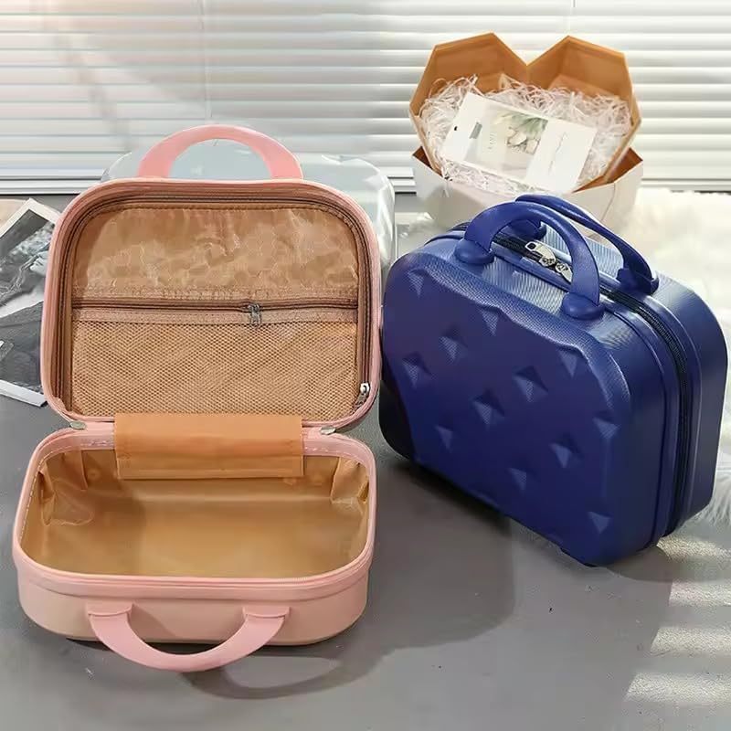 Image of Portable Hard Shell Cosmetic Bag Travel Case, Small Travel Hand Luggage with Elastic Band, Mini Abs Carrying Makeup Case Suitcase (R-Baby Blue)