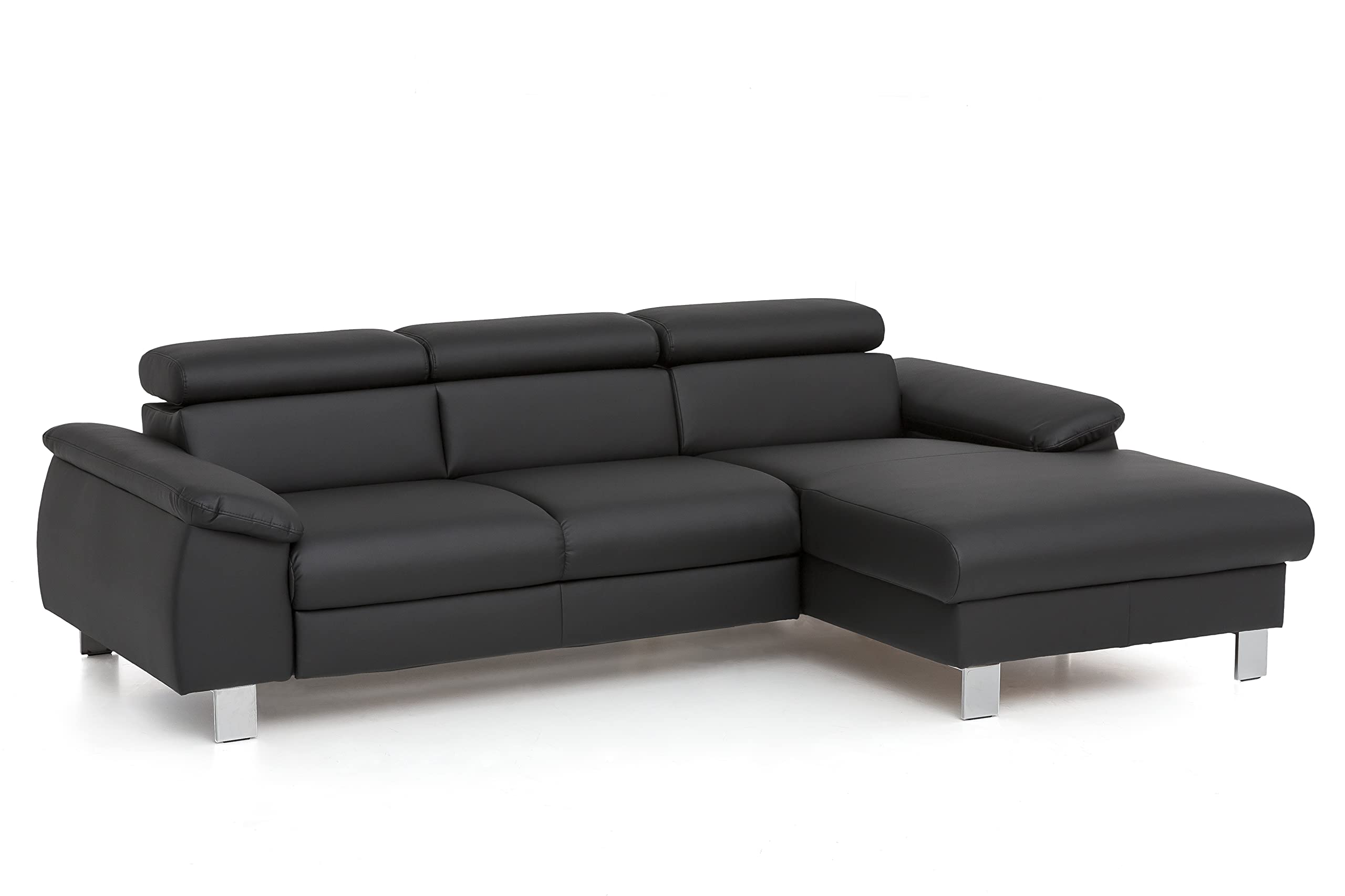 Mivano Ecksofa Micky mit Recamiere / L-Form-Sofa mit Schlaffunktion, Bettkasten und Kopfteilverstellung / 244 x 72 x 166 / Kunstleder, Schwarz