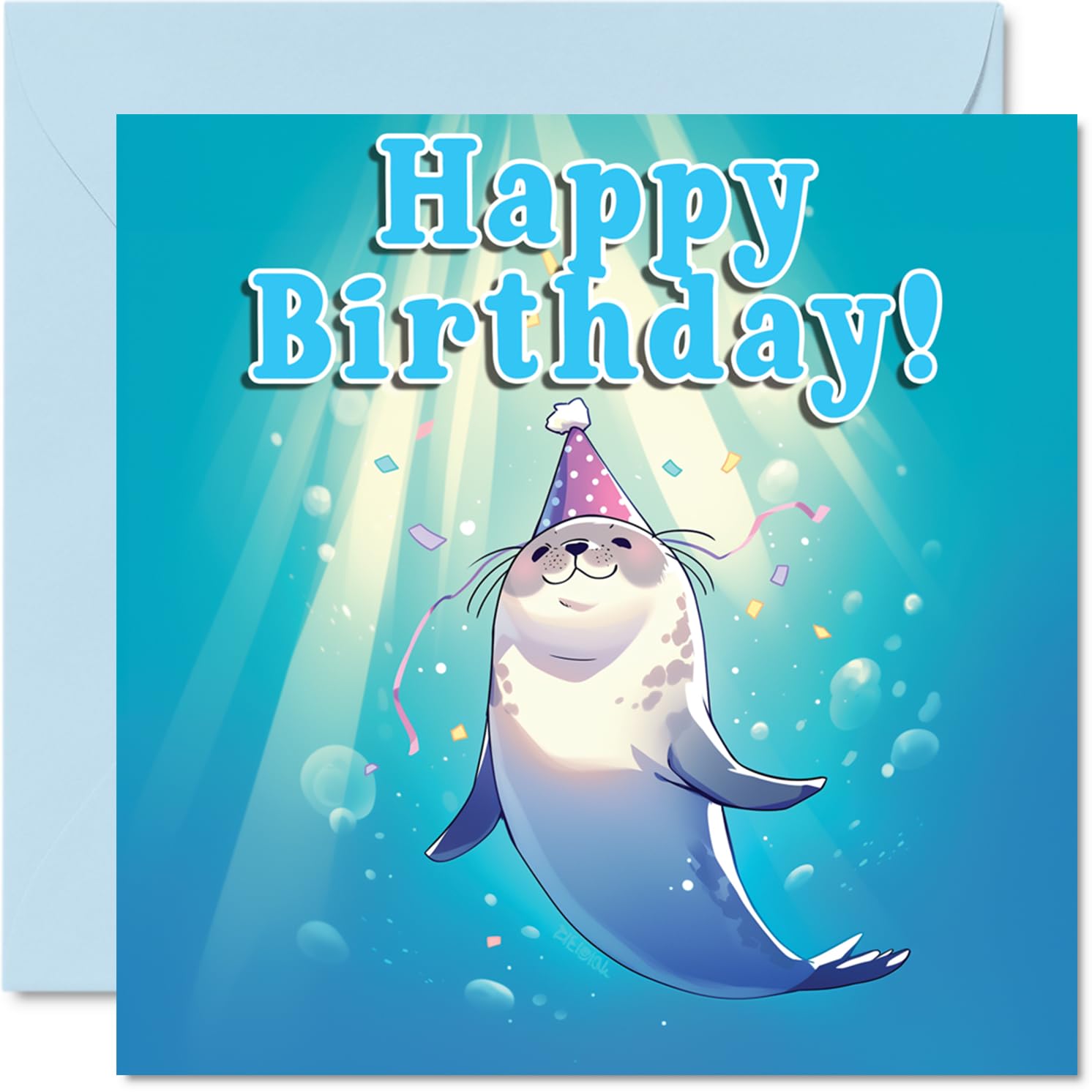 Seal Birthday Cards - Sealife Party - Happy Birthday Card for Son Daughter Brother Sister Grandson Granddaughter Niece Nephew Cousin, 145mm Bday Greeting Cards
