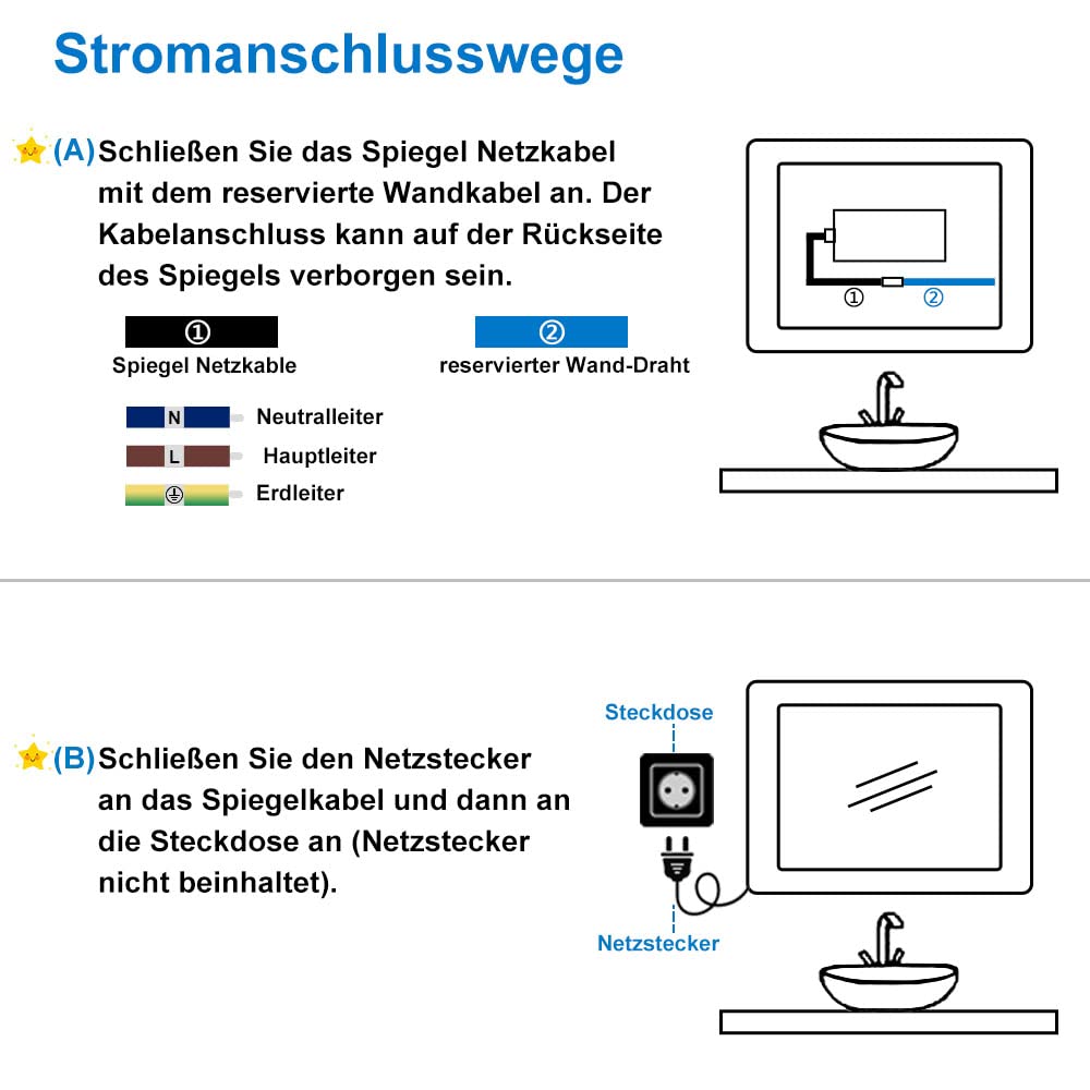 Aica Sanitär Badspiegel mit Beleuchtung 60×40cm Touch Wandschalter Kaltweiß dimmbar Memory-Funktion Badezimmerspiegel Spiegel Energiesparend Lichtspiegel IP44