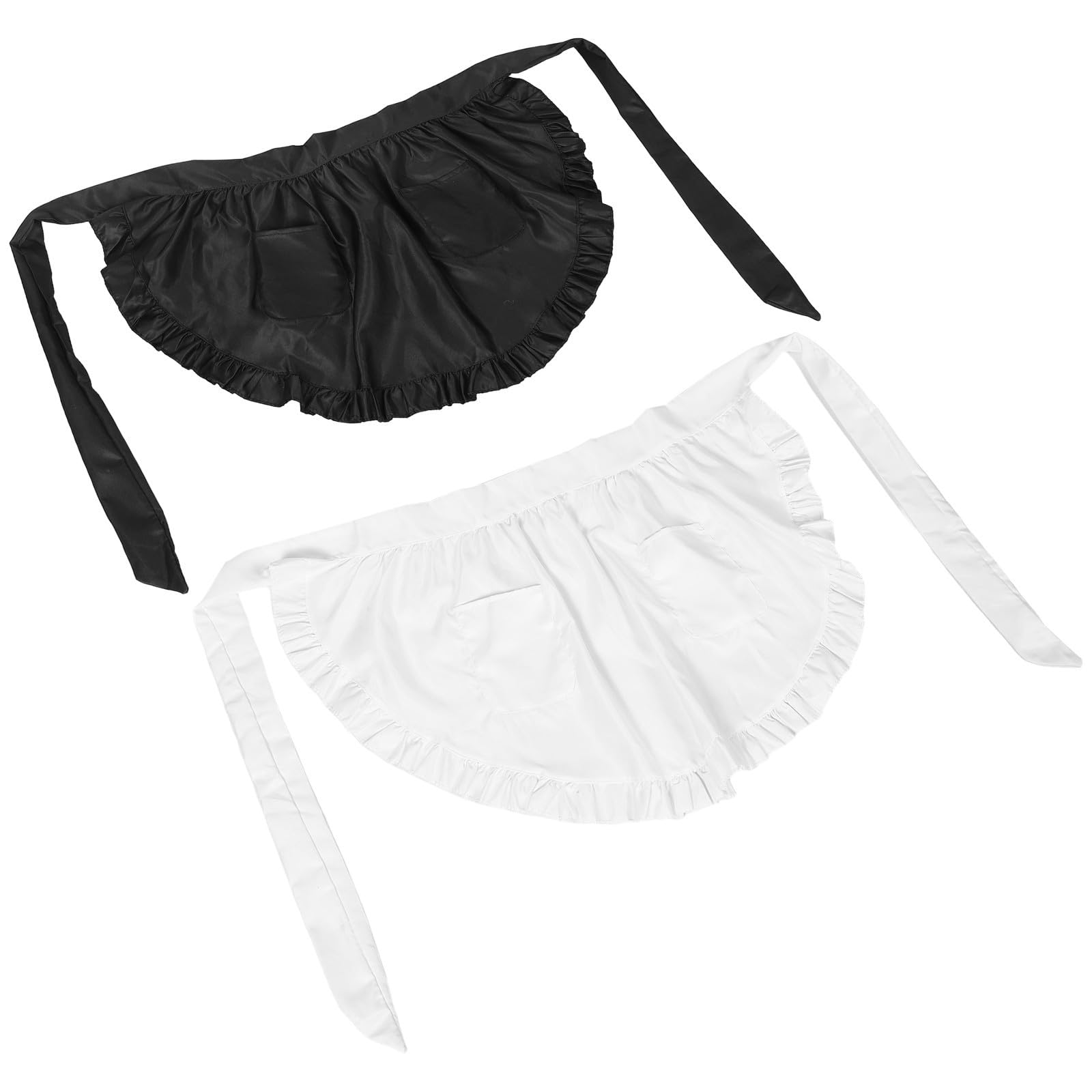 Healeved 8 Pièces Tablier de Chef Pâtissier Blanc à Volants pour Femmes avec Double Poche, Confortable Taille, Costume Cosplay Élégant pour Halloween et Fêtes