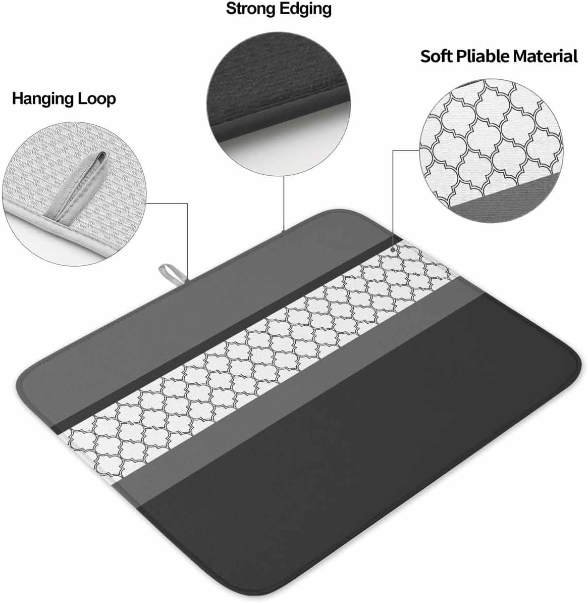 Vintage Plaid Drying Mats for Kitchen Counter 2 Pcs, Grey Black Microfiber Absorbent Dish Drainer/Rack Mat,Reversible Hangding Quick Drying kitchen Decor,18x24 Machine Washable