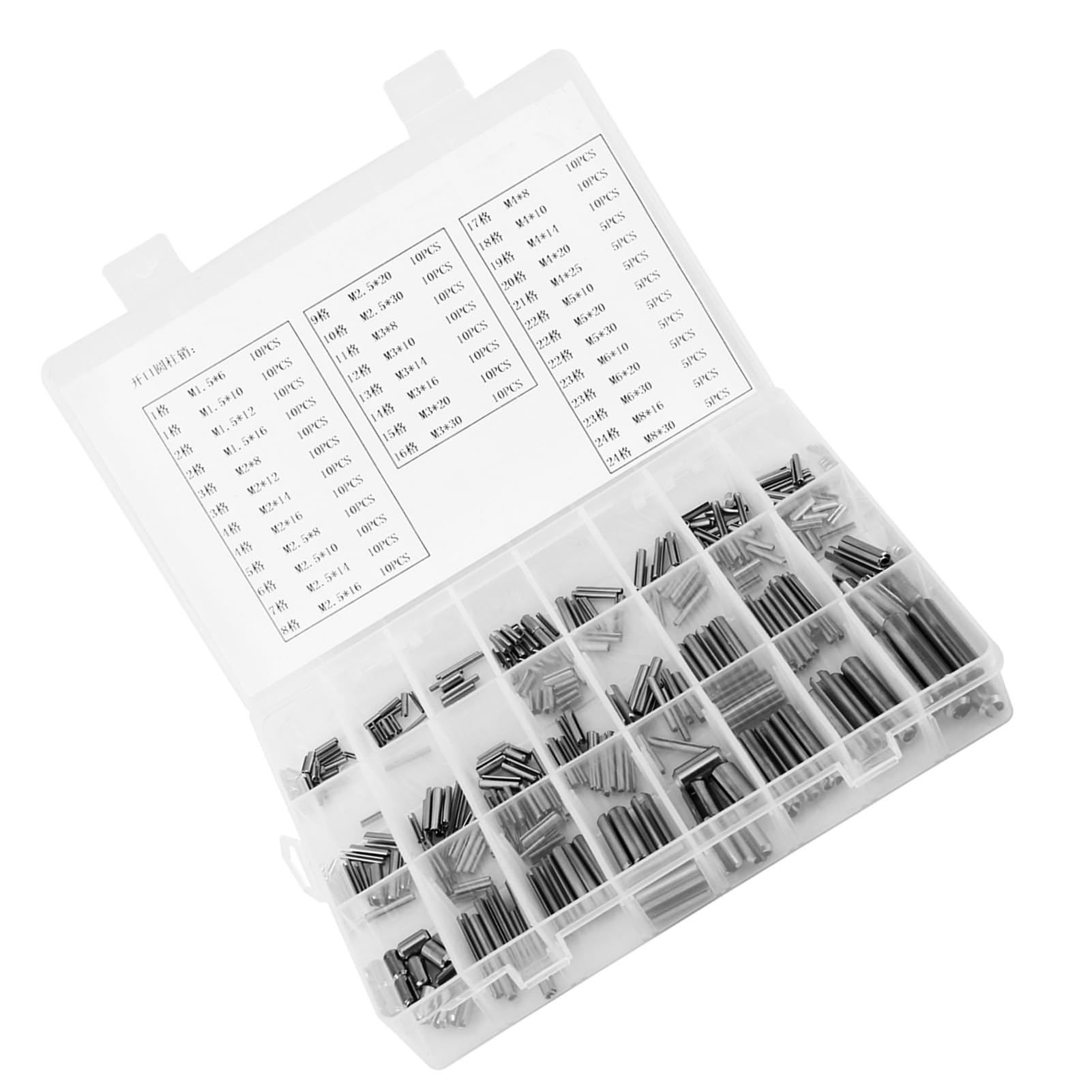 280 Piezas de Pasadores Elásticos Set, Medidas M1.5 a M8, Acero Inoxidable Elástico Cilíndrico Caja Organizadora de Plástico Incluida para La Fijación de Piezas