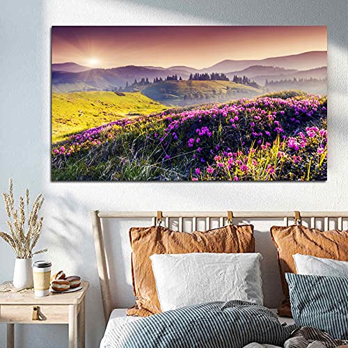 Peintures de montagne et forêt au lever du soleil toile 50x90cm sans cadre pour salon