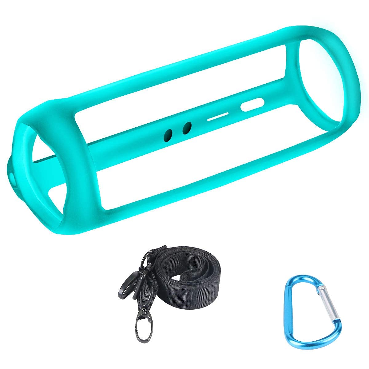 Housse Silicone JBL Flip 5 Co2CREA - Protection Anti-Choc + Mousqueton & Bandoulière | Noir