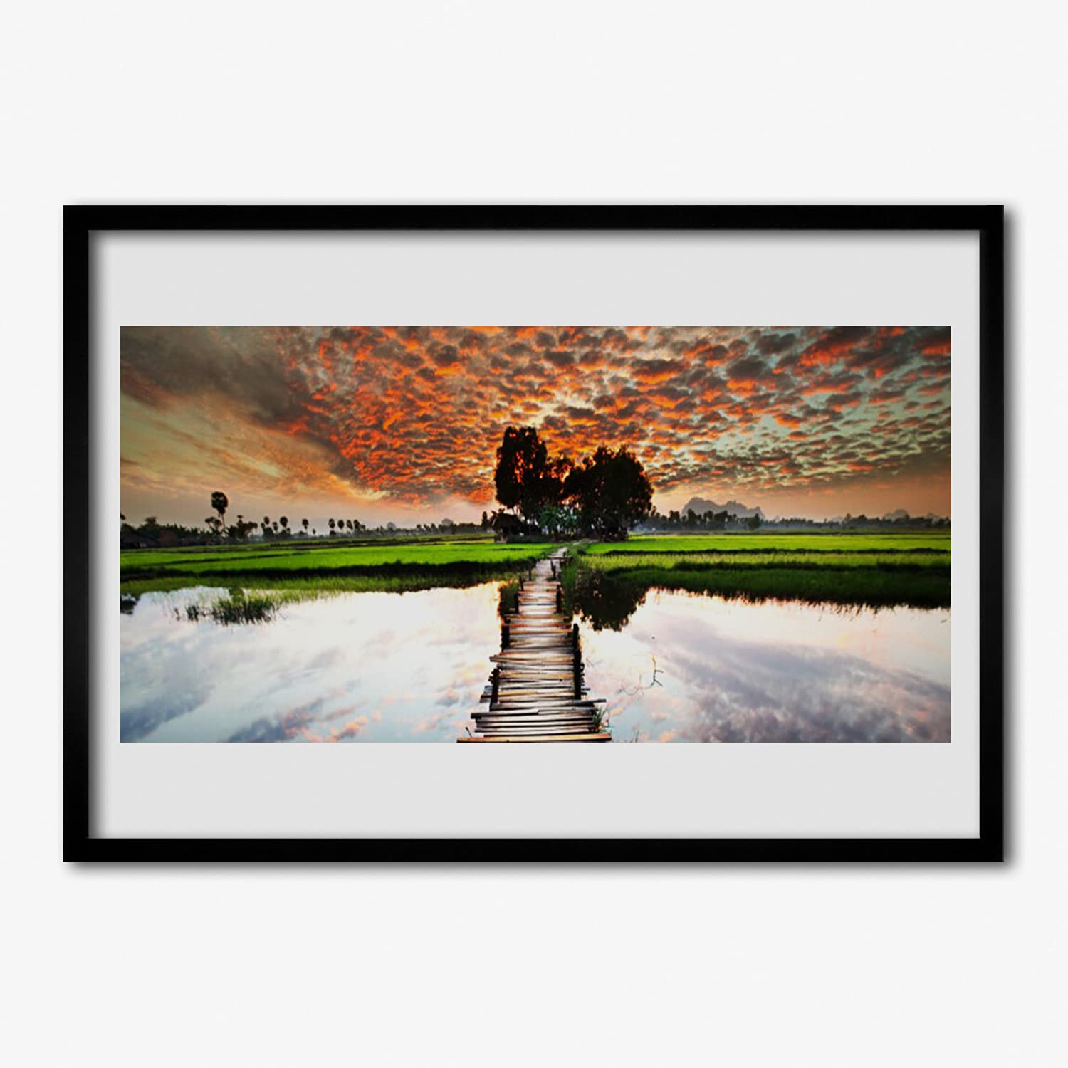 Tulup Marco Póster Cuadro de Pared 100x70cm Decoración Cartel Enmarcado Cuadros Decorativos Arte Mural Paredes de Sala, Dormitorios y Cocina - Puente de Lake Lake