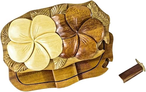 Miniatura 3 de Double Plumeria  Aloha Wood Art  Caja de rompecabezas de madera con temática hawaiana - Cerradura mezclada con diseño - Almacenamiento de seguridad