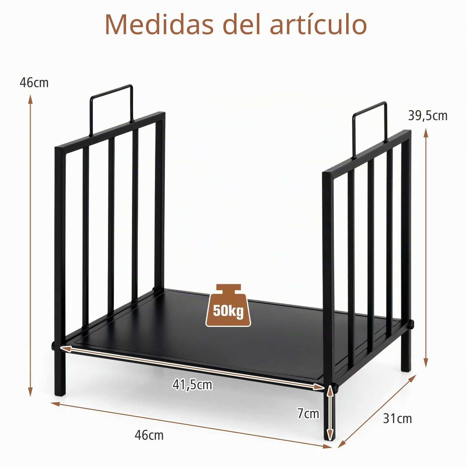 GOPLUS Soporte para Leña con Asa, Porta Leña, Capacidad 50 kg, Aspecto Elegante para Interior Exterior 46 x 31 x 46 cm