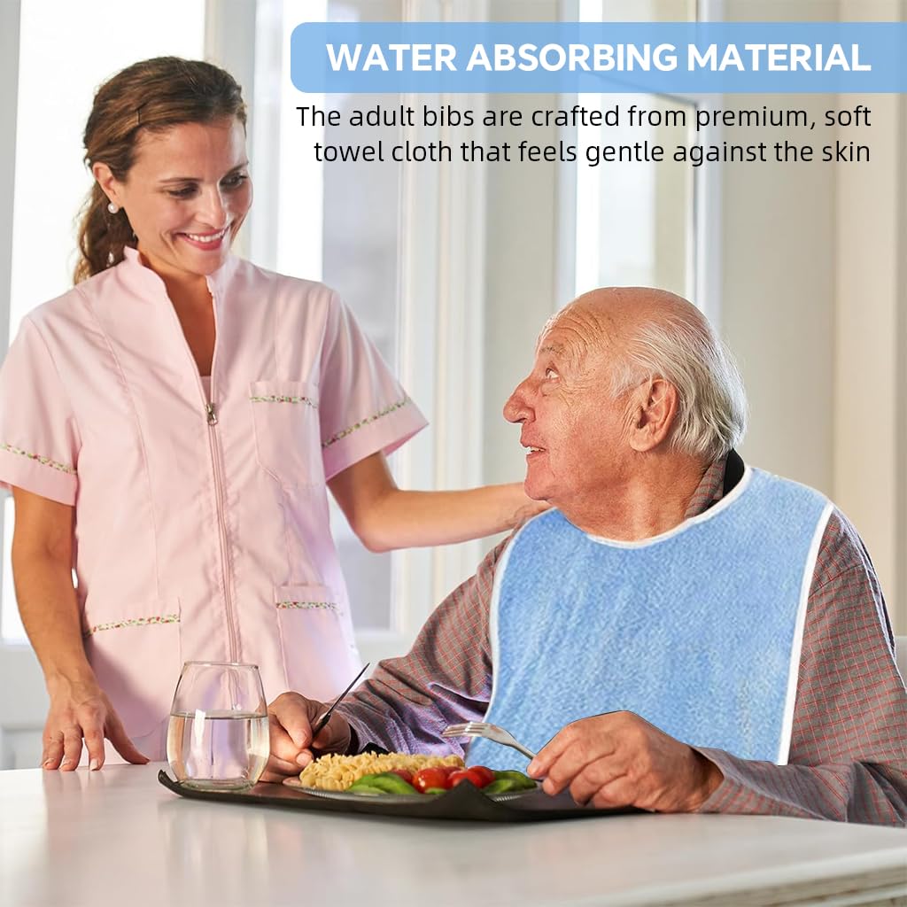 HANNEA® 30'' Adult Bib for Men and Women, Soft Towel Cloth, Absorbent, Adjustable Hoop and Loop Closures, Durable, Machine Washable, Full Coverage for Dining, Nursing Homes, and Special Needs Care - Image 6 thumbnail