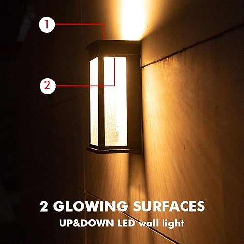 Miniatura 5 de LUTEC Paquete de 2 lámparas de pared LED de 1000 lúmenes de 3000 K con vidrio sembrado, luz de porche Modren del anochecer al amanecer, iluminación