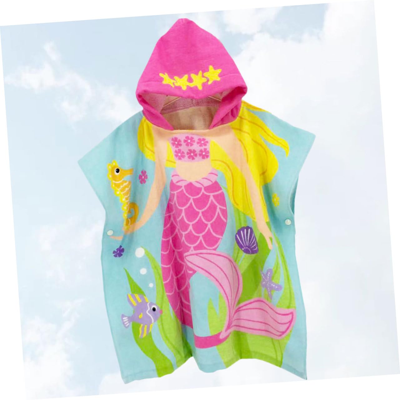 Toalla Playa Infantil con Capucha Diseño de Sirena Algodón Poncho Cambiador para Playa Baño