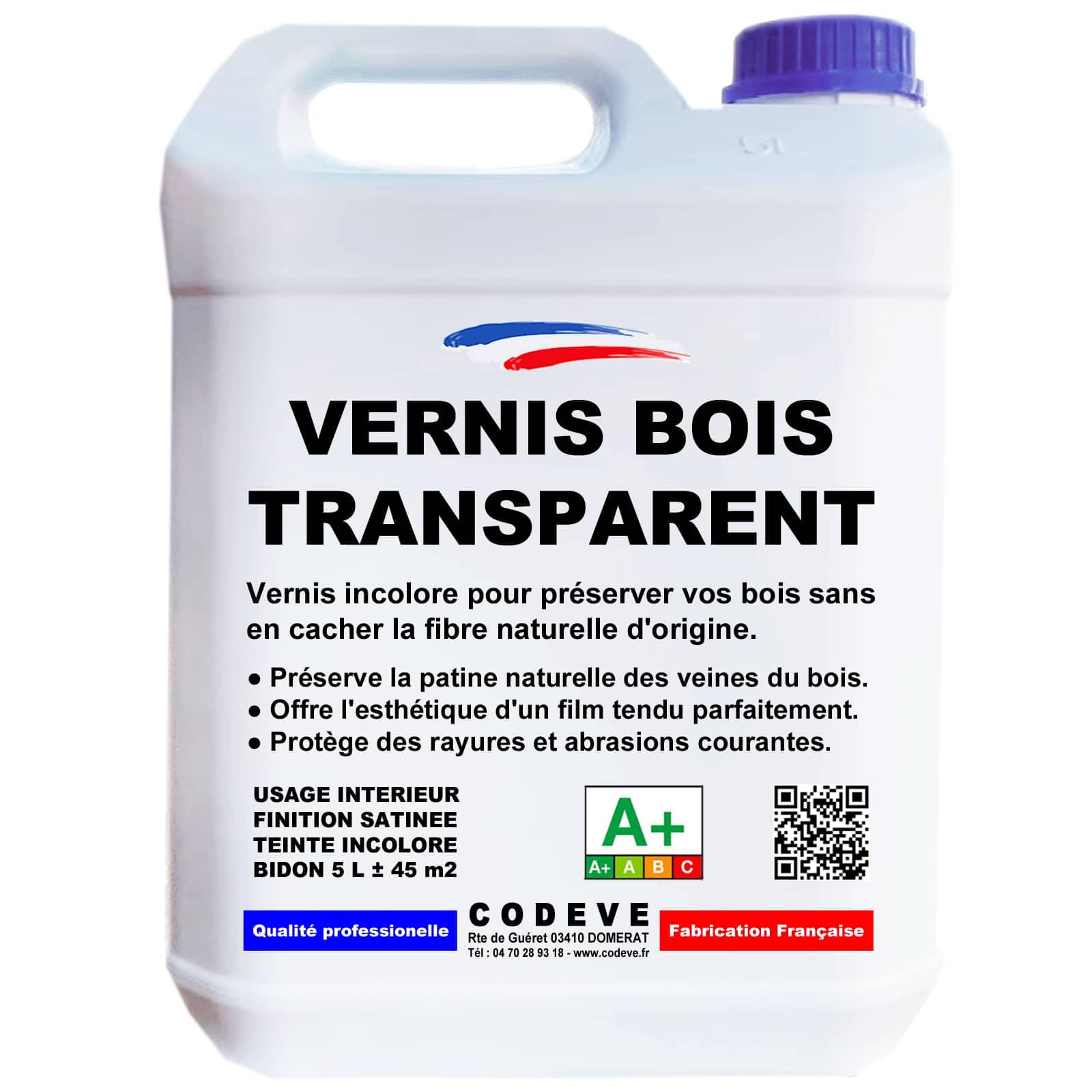 Vernis Transparent Bois - Codeve Bois - 5L - Intérieur - Pour Conserver Toute La Transparence Des Veines Du Bois Sans Les Masquer.