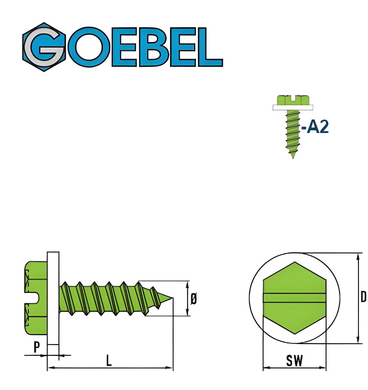 GOEBEL® - 1000 unidades – Tornillo de chapa con disco PA 4,2 x 9,5 mm de acero inoxidable A2 (V2A), ranura longitudinal hexagonal DIN7976 ISO1479 estándar de fábrica - Tornillo hexagonal
