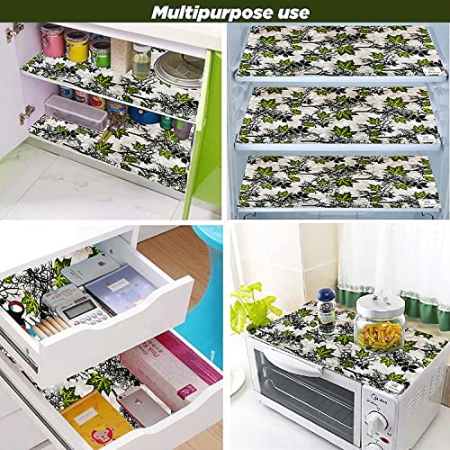 Image of Combo Set of Flower Print 1 Pc Fridge Top Cover with 6 Utility Pockets And 4 Pc Fridge Mats (Green, Set of 5) (1FC4FM-GRPFLW-GRN)