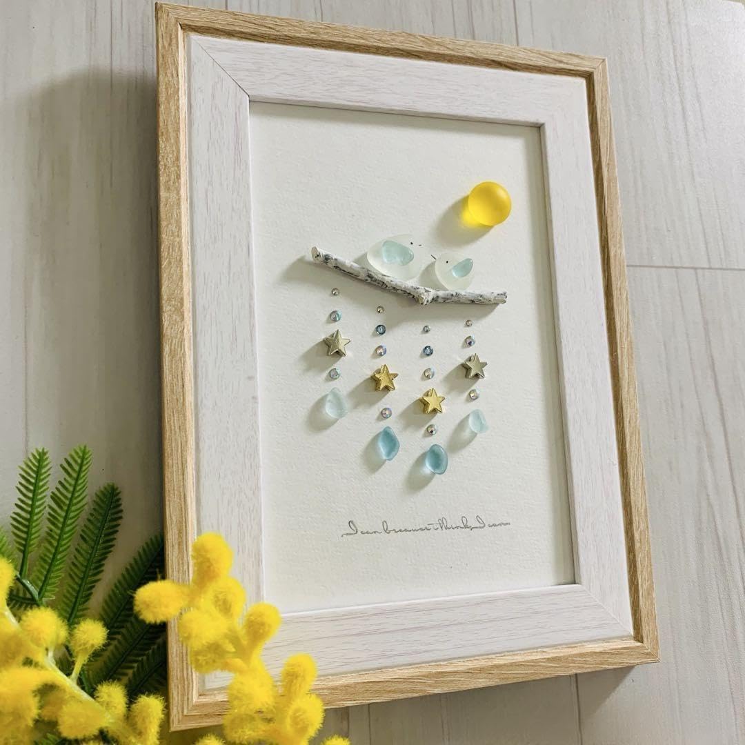 シーグラスアート 海の宝石 小鳥 インテリア雑貨 壁掛け 置物 北欧