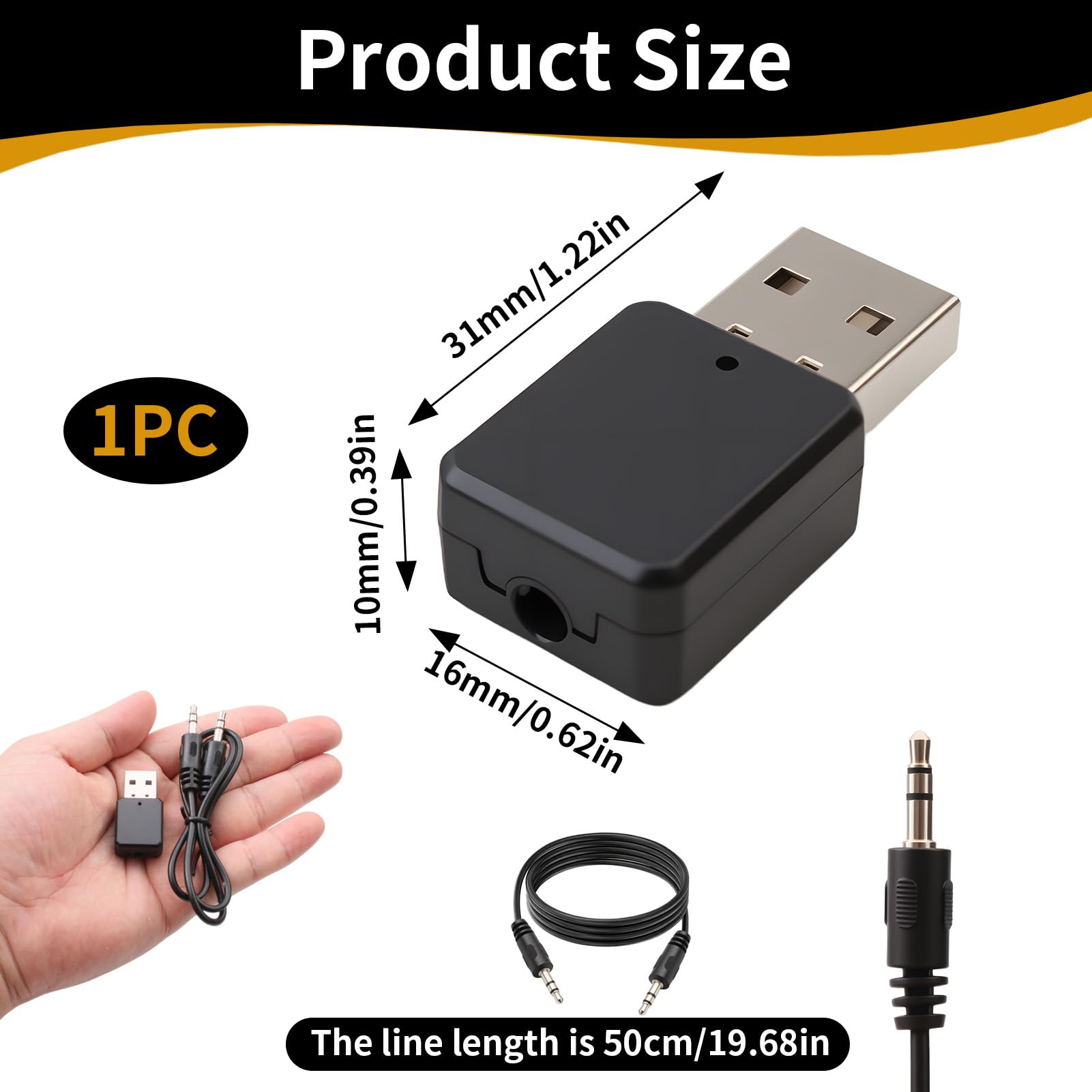 Adaptador USB Bluetooth 5.1 para Coche con Salida AUX y USB con Cable de Audio de 3,5 mm, Receptor Bluetooth Plug and Play para Altavoces y Llamadas Manos Libres