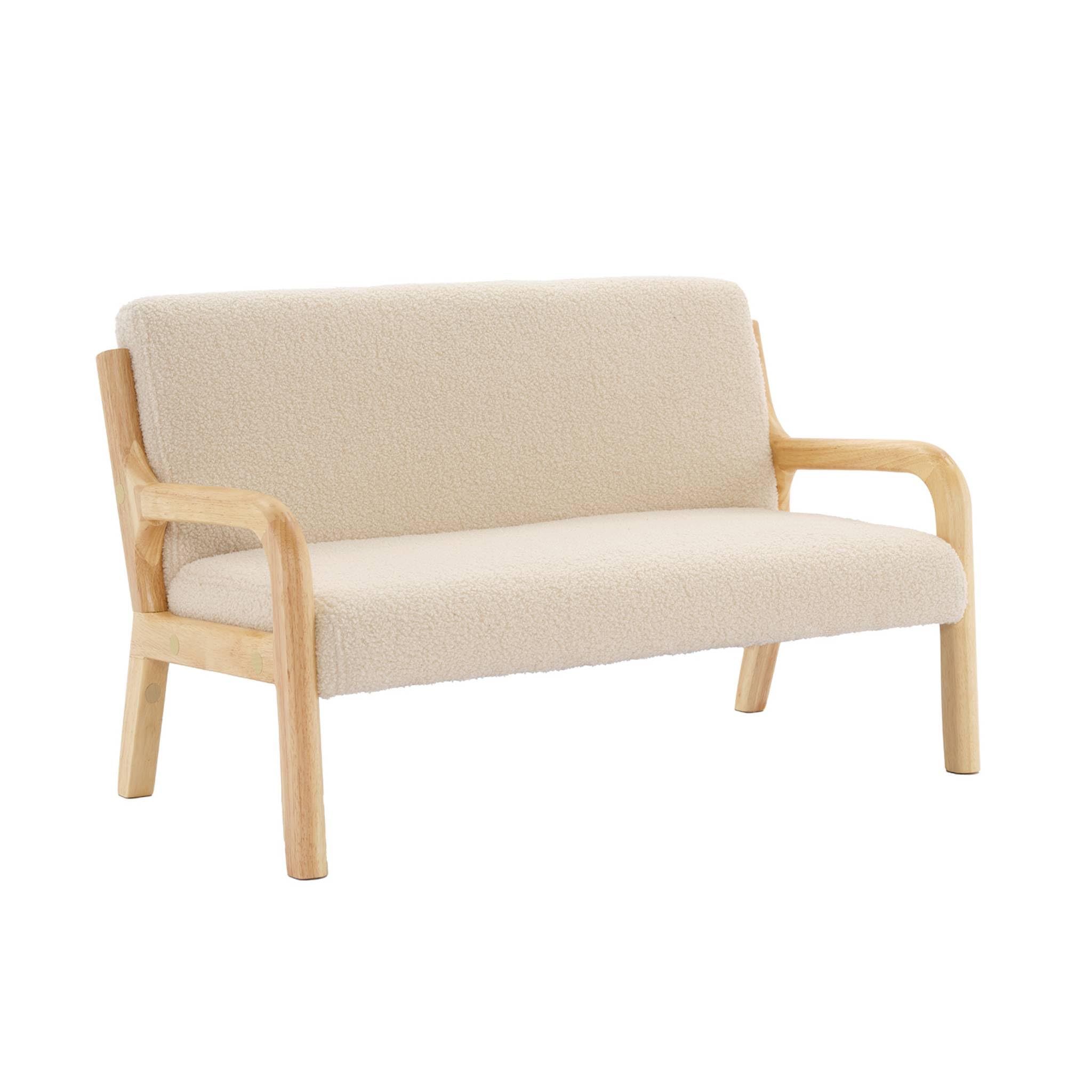Alice's Garden sweeek - Banquette scandinave Enfant en Bois et Tissu Bouclette Beige 2 Places