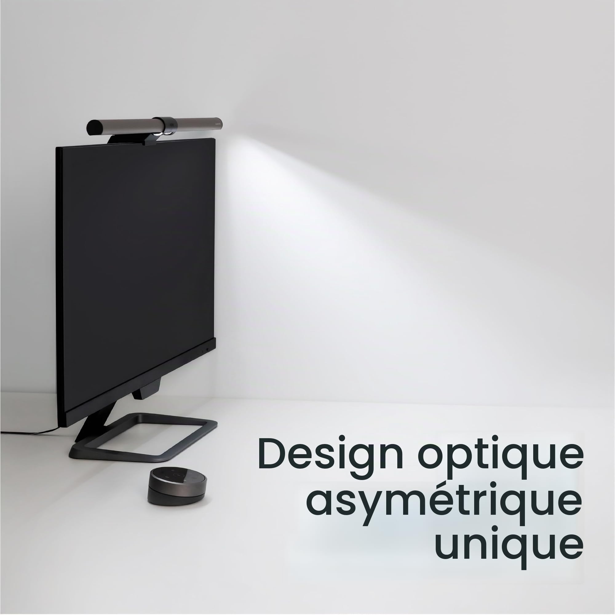 BenQ ScreenBar Halo lampe de bureau avec télécommande Bluetooth, garantit sans reflet sur l’écran, gain d’espace , 3 modes de lumières intelligentes | Compatible avec les écrans incurvés 1000-1800R