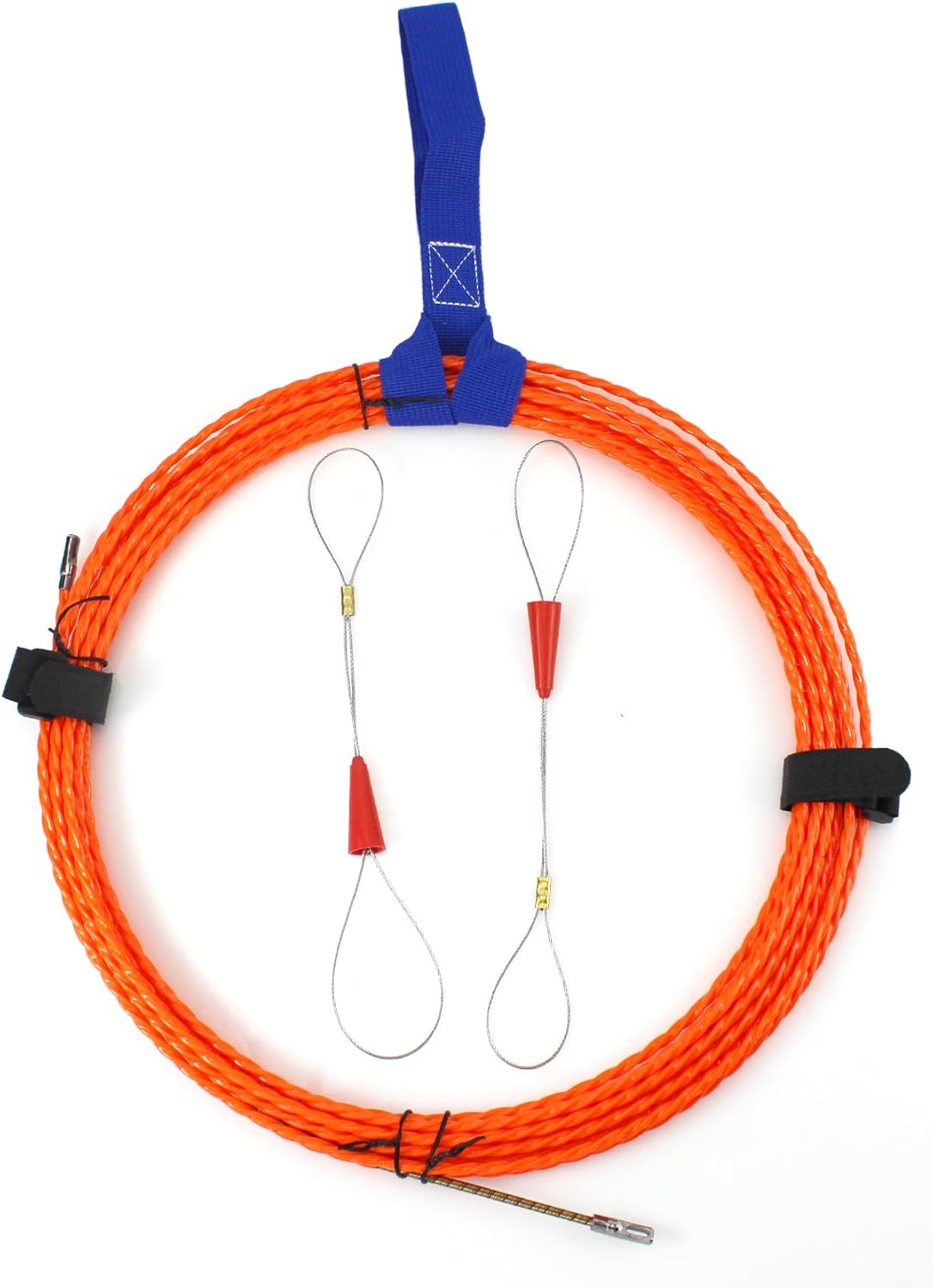 Amonk Fish Tape 32.8FT/10M Wire Puller Kit Cable Puller Kit Fastener Tool PET Electrical Wire Threader 4.5mm Through Wall Wire Guide Device with Storage Handle and Straps