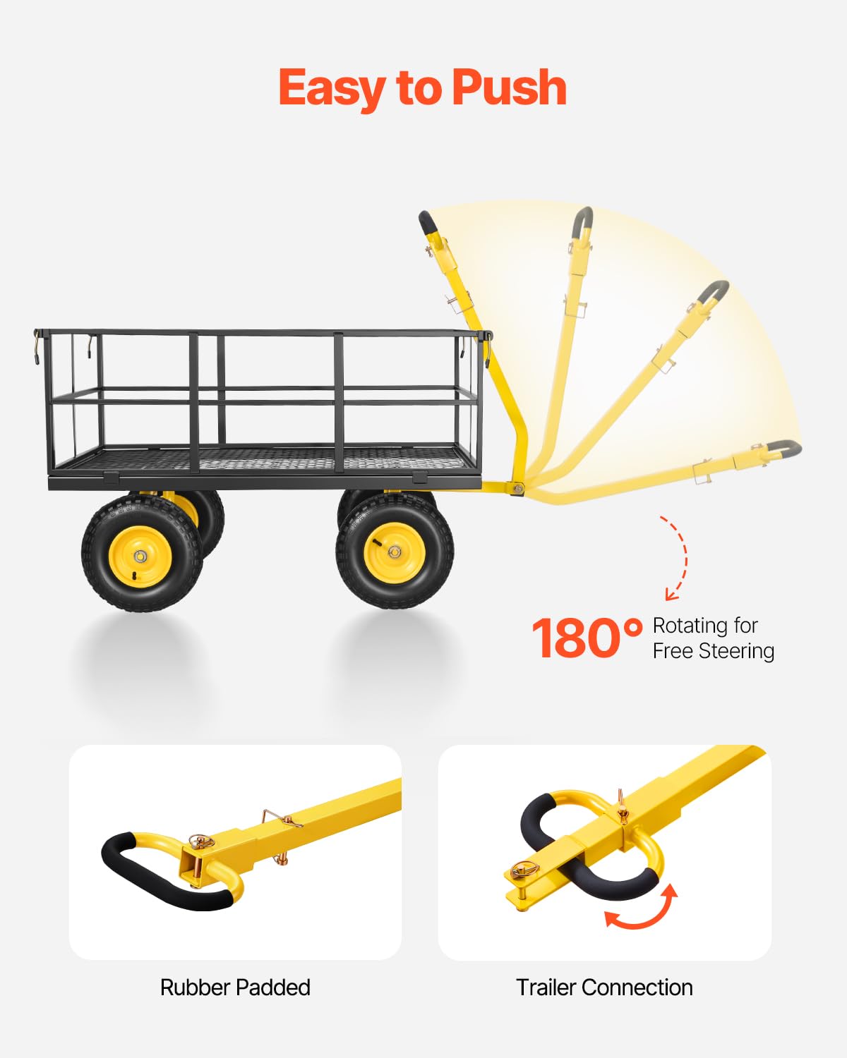 VEVOR Carrello in Acciaio da Giardinaggio, Carriola Trainabile da 635 kg, Multiuso Design 2 in 1, con Pneumatici Fuoristrada, Sponde Laterali in Rete Rimovibili e Maniglia Girevole, per Uso Esterno