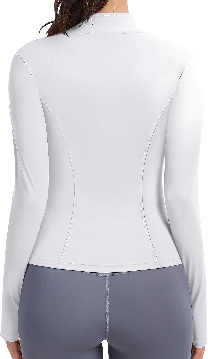 JoyGirl Women's Sports Jacket Full Zip Running Jacket Long Sleeve Shirt Gym Fitness Top Yoga Top Training Jacket with Thumb Hole White L