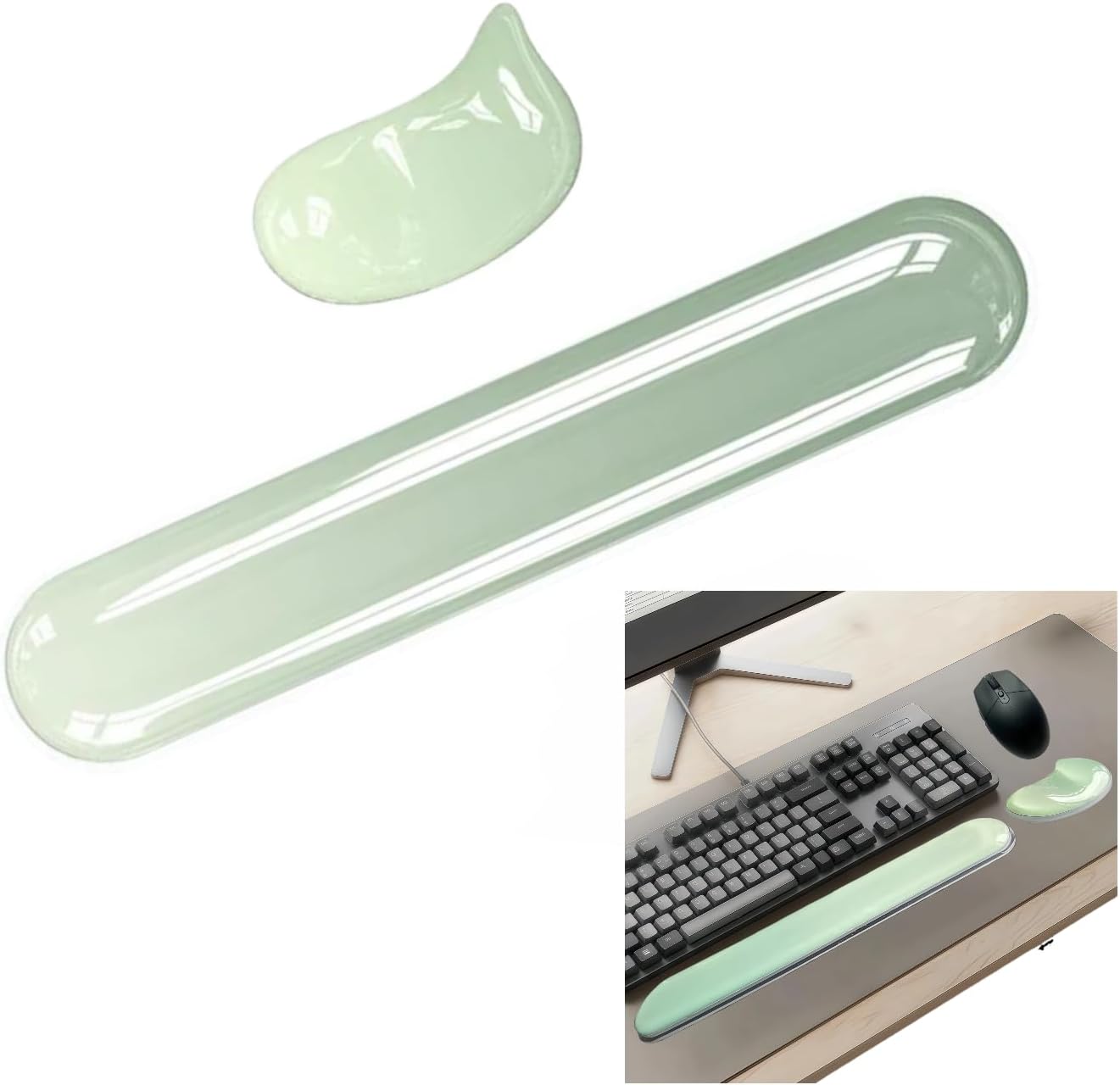 Gel Keyboard and Mouse Wrist Rest Set，Ergonomic Silicone Wrist Support for Typing Pain Relief, Non-Slip Cooling Gel Pad for Office, Computer, Laptop, Gaming, 2-Pack(Gradient Green)