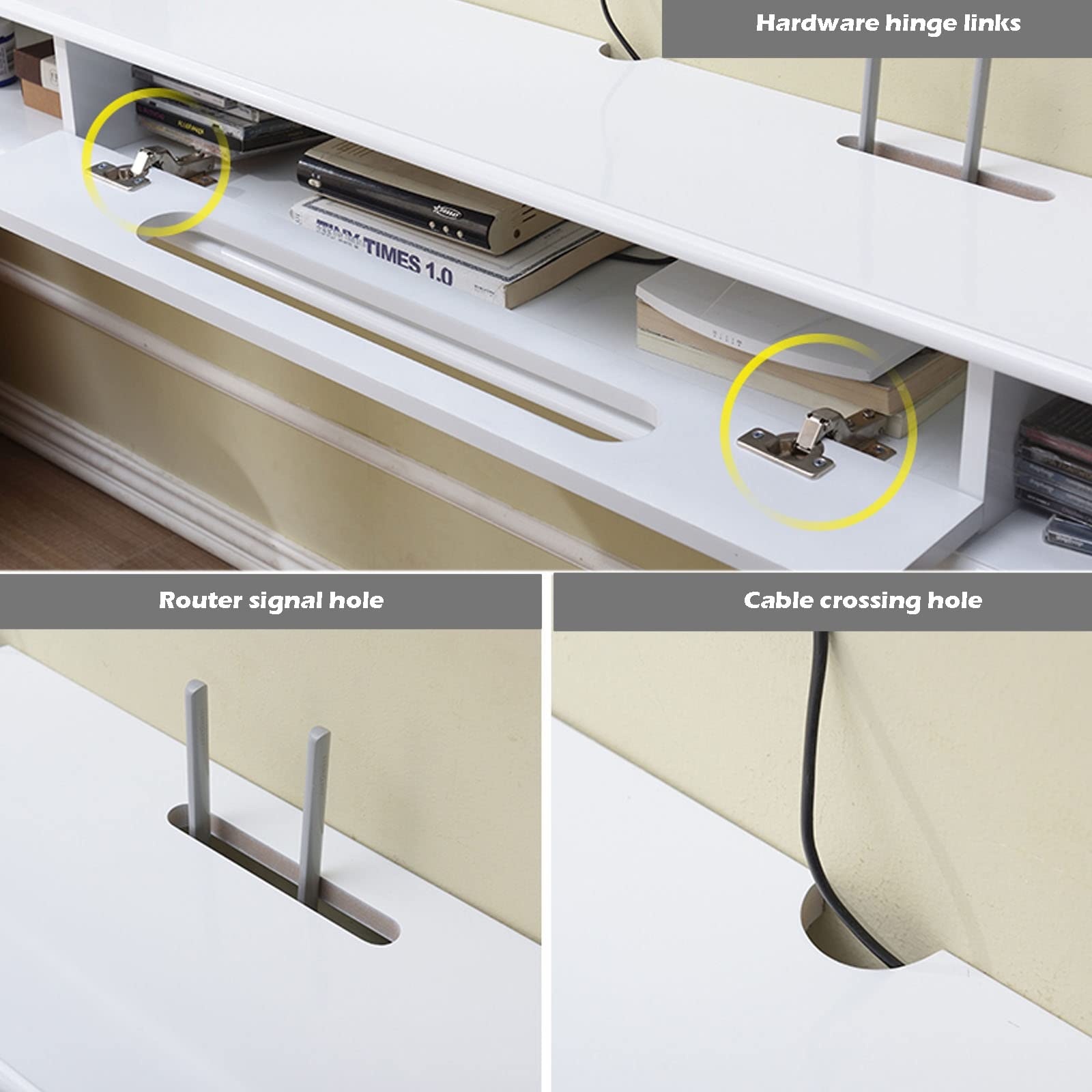 Schwebender TV-Ständer, an der Wand montiertes Entertainment-Center mit Kabelloch, schwebendes Aufbewahrungsregal für Wohnzimmer und Schlafzimmer, moderner weißer TV-Schrank, 47,2 Zoll/Weiß/120 cm