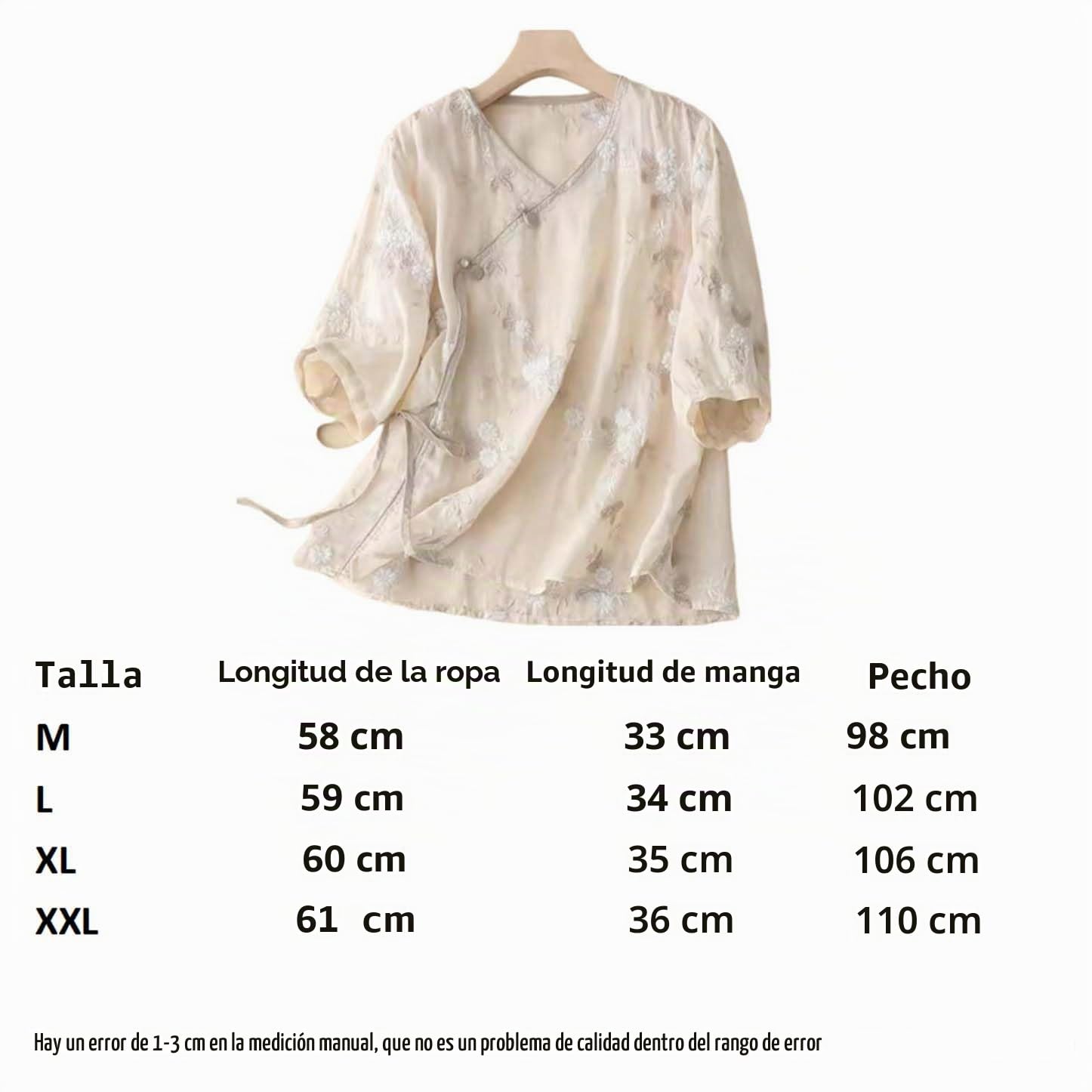 Summer Hanfu - Blusa holgada de algodón, manga 3/4, ropa tradicional china con botones de rana china, A13-14