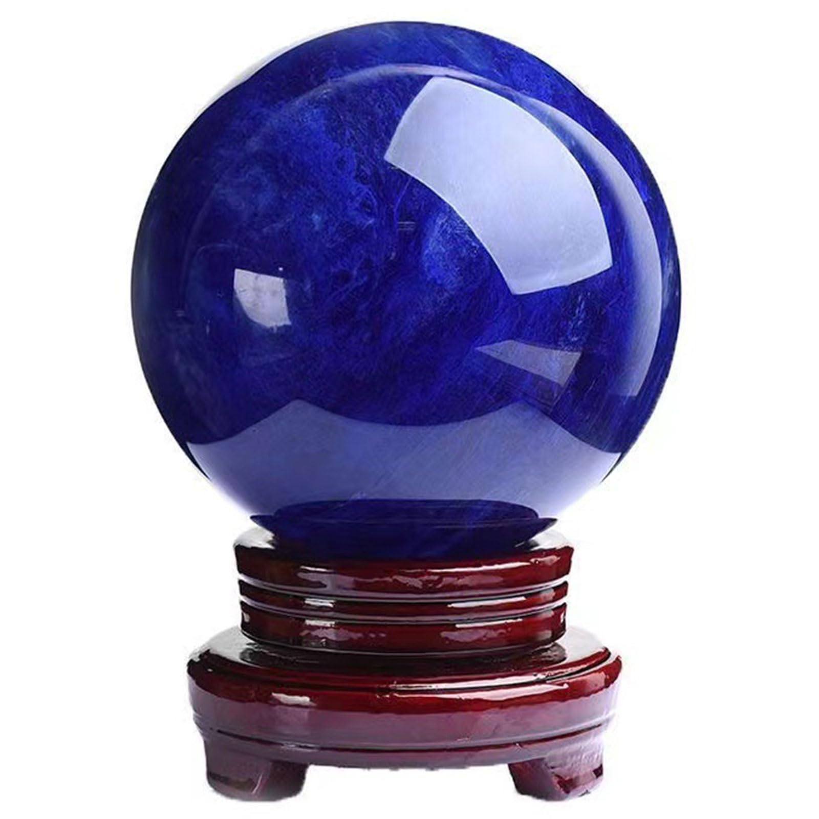 DECORN Natural Healing Crystal Ball with Stand, Melting Smelted Quartz Crystal Sphere for Decoration, Meditation, Divination Sphere,Blue,Dia.80mm