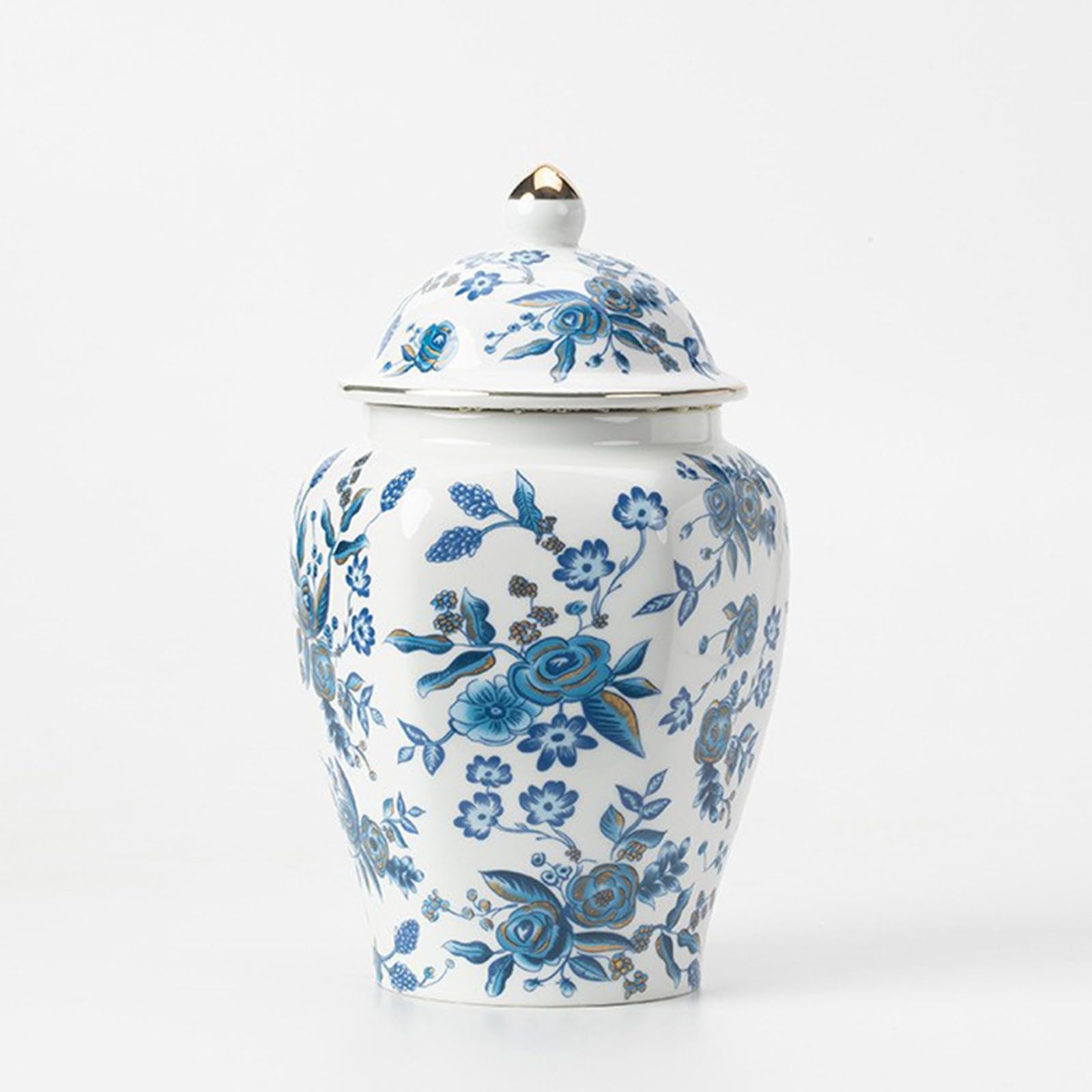 fanquare Tarros de Jengibre Azules y Blancos con Tapa Bote de Té de Porcelana China Jarrón Decorativo con Flor de Rosa Tarro de Cerámica para Té Café Azúcar