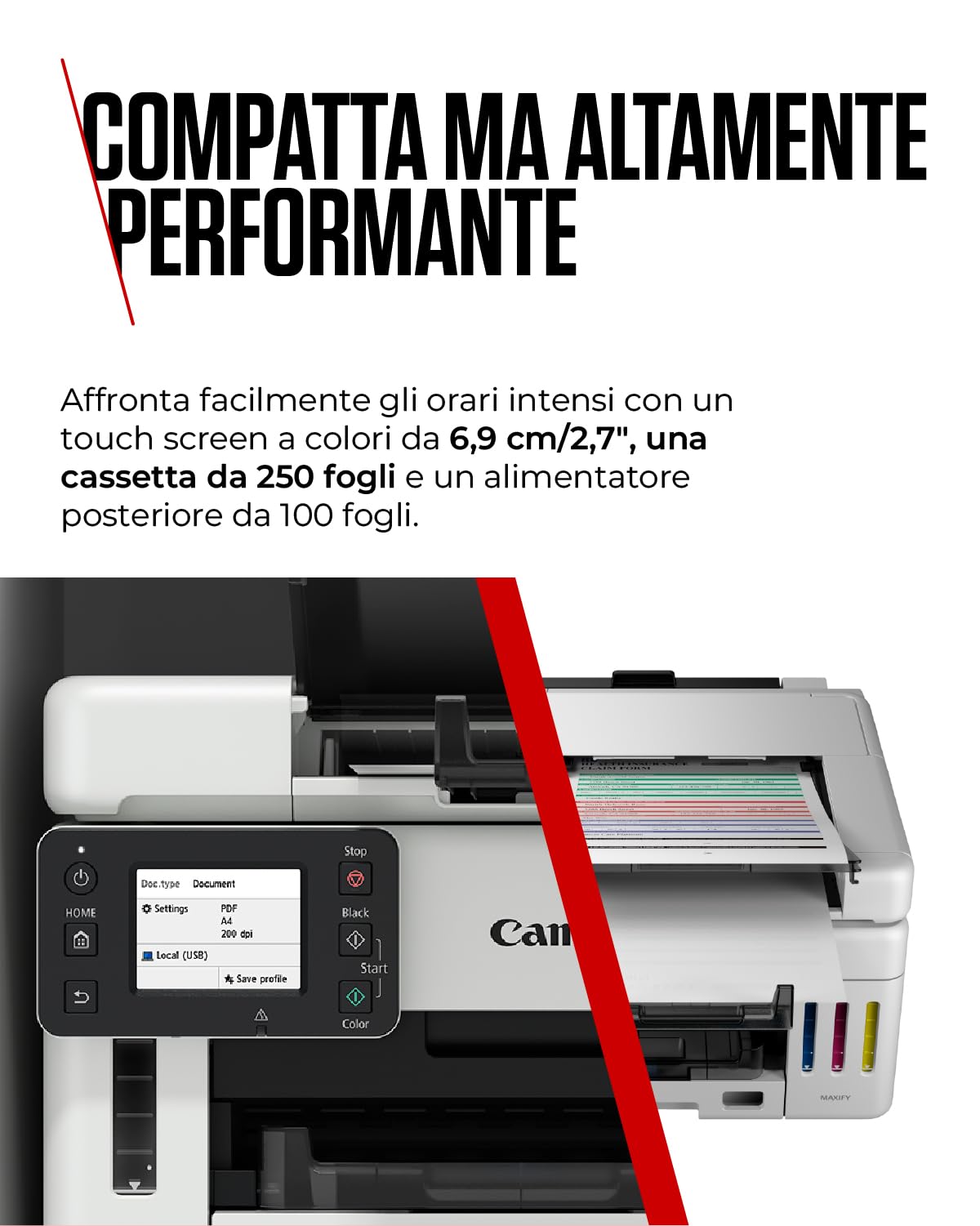 Canon Stampante WiFi per Casa e Ufficio MAXIFY GX6550 - Stampante Multifunzione MegaTank con Scanner e Fotocopiatrice per Casa | Connettività WiFi ed Ethernet